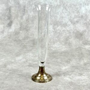 Alvin Sterling Silver Glass Bud Vase Etched Floral Design Cement Filled Base